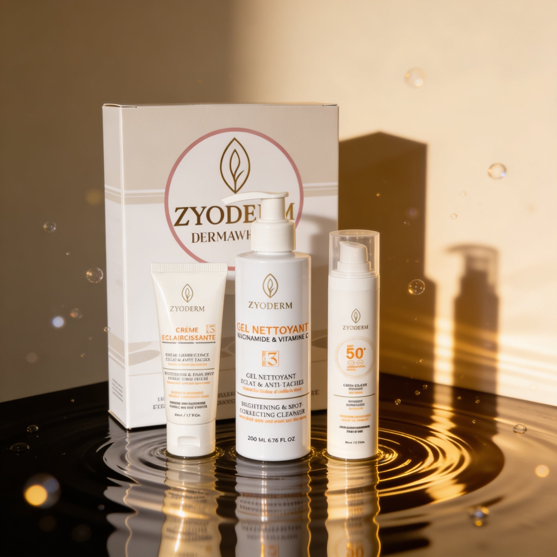 Pack Gel Nettoyant + Crème Solaire + Crème Éclaircissante